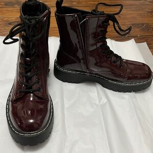 Burgundy (Faux) Patent Combat Boot